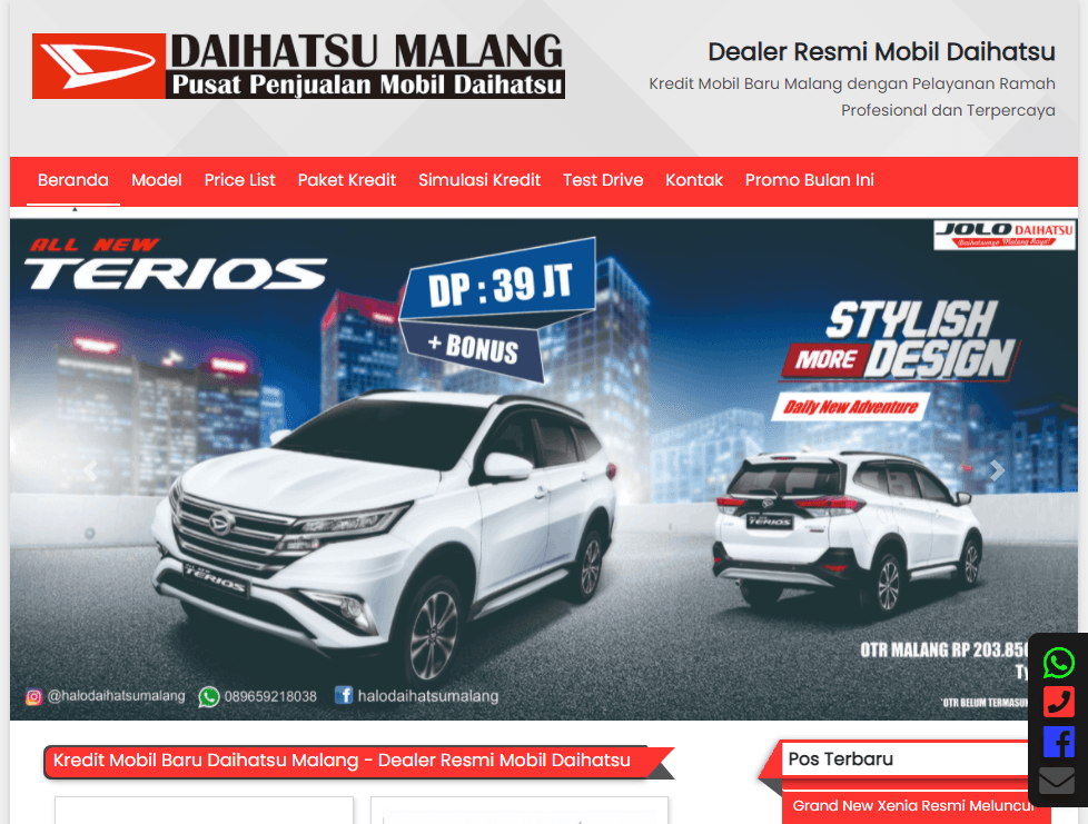 User interface Website Sales Daihatsu Malang